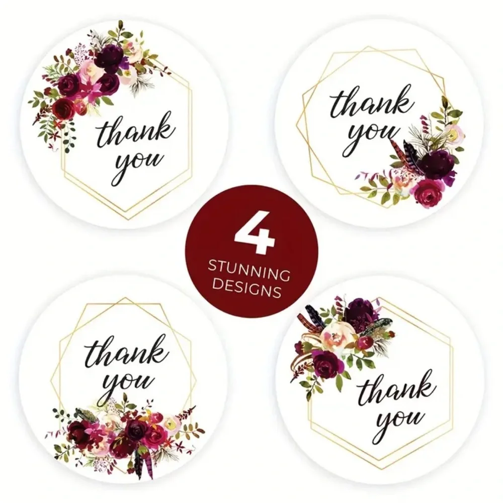 500pc Floral Thank You Stickers Roll